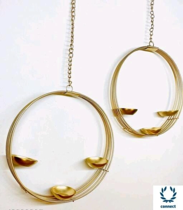 Arsh Metal World Wall Hanging Circle of Light Gold Plated Tealight Candle Holder for Home Decor - Metal, Tea Light Candle Holder, Pack of2